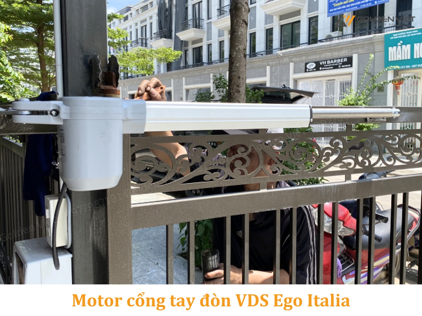 Cổng Mở 2 Cánh Góc Vuông Hiện Đại Cùng Motor Tay Đòn VDS EGO 230V