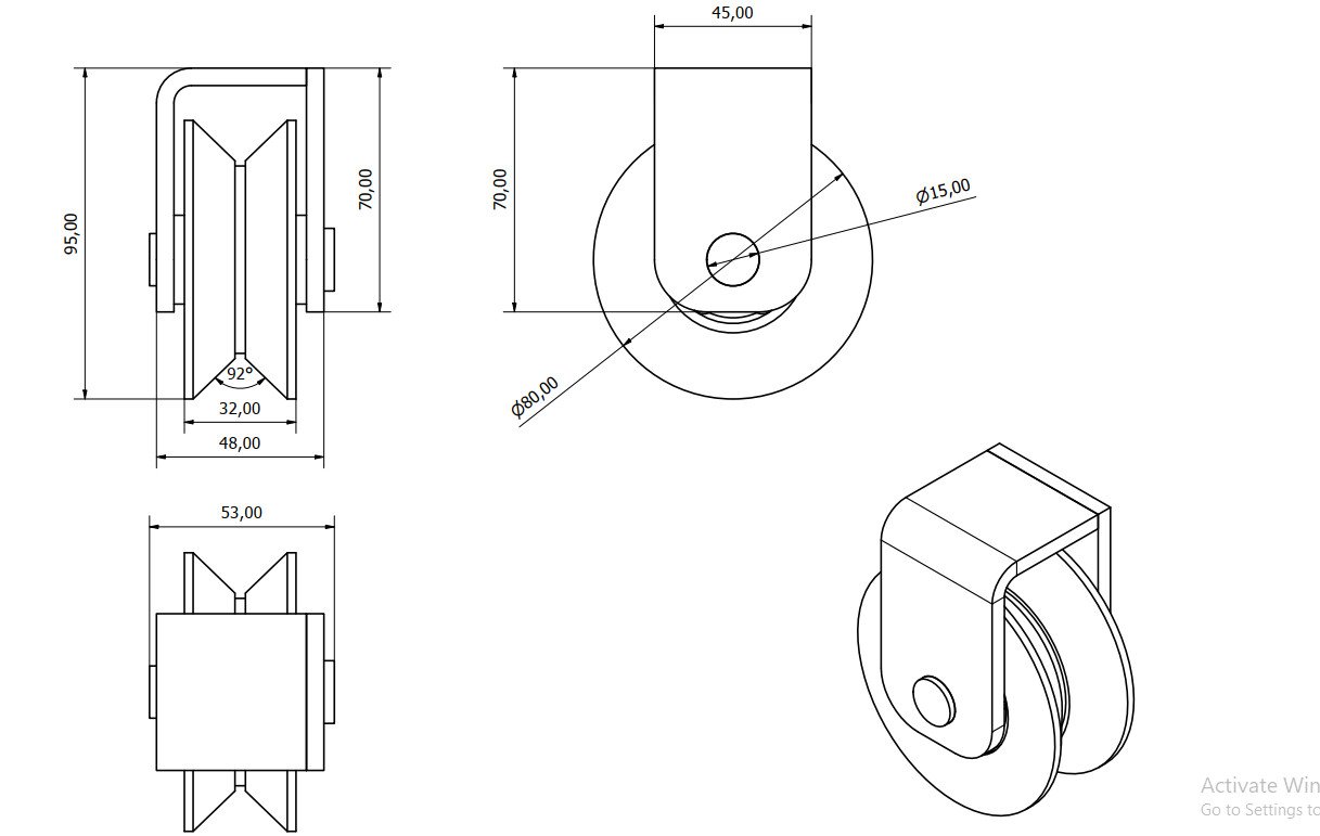 Bản vẽ bánh xe cổng trượt ray tròn U