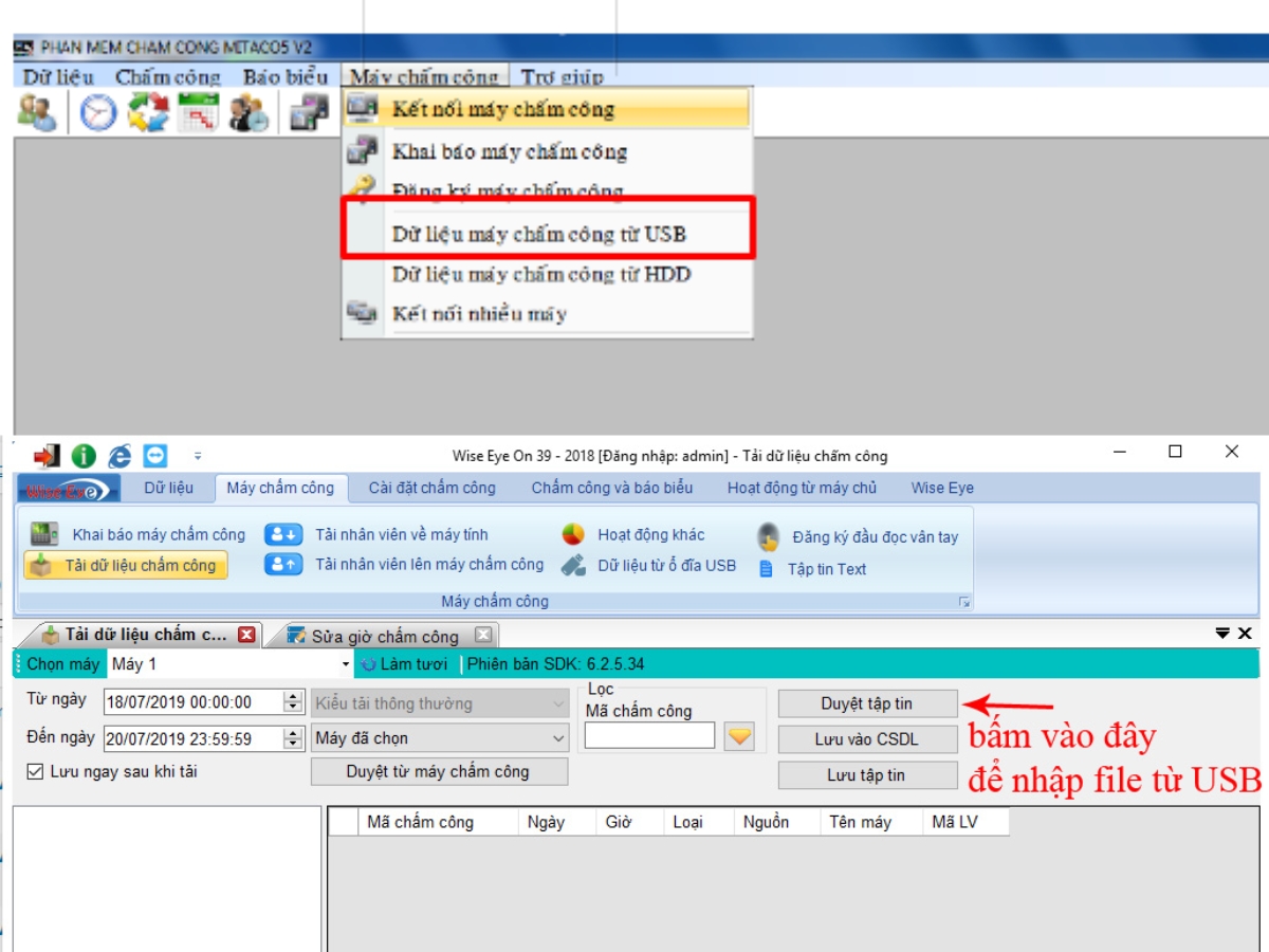 Lấy dữ liệu máy chấm công từ USB qua phần mềm