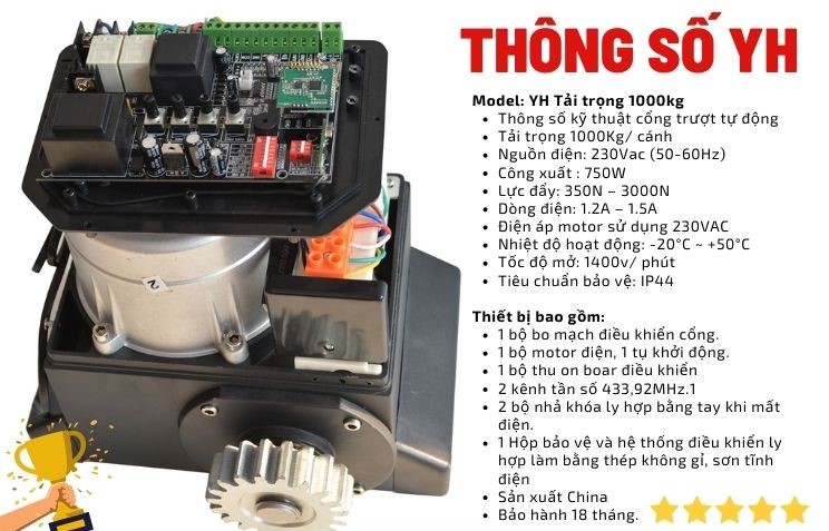 Hình ảnh thông số kĩ thuật motor cổng lùa tự động 