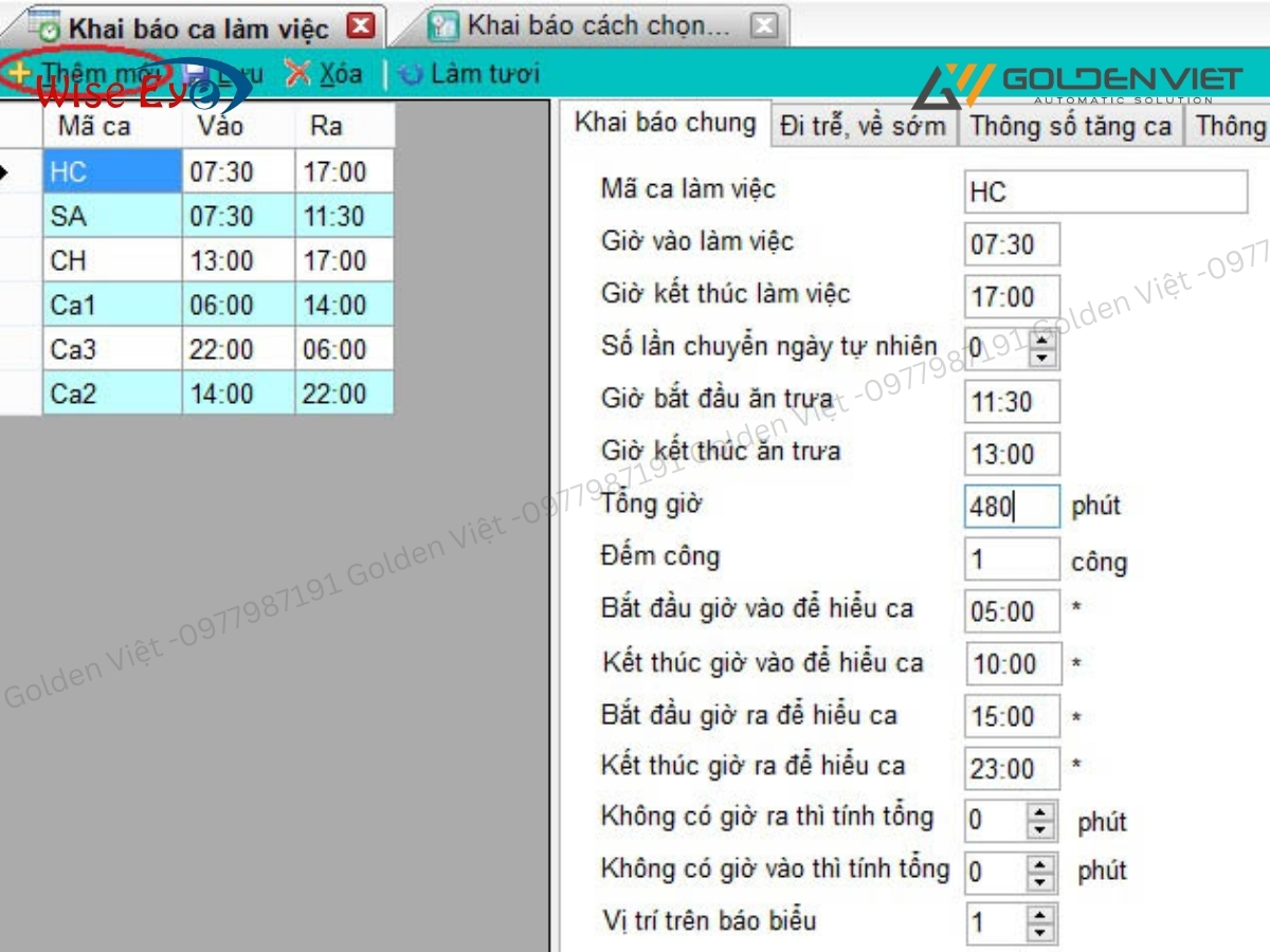 Khai báo ca làm việc
