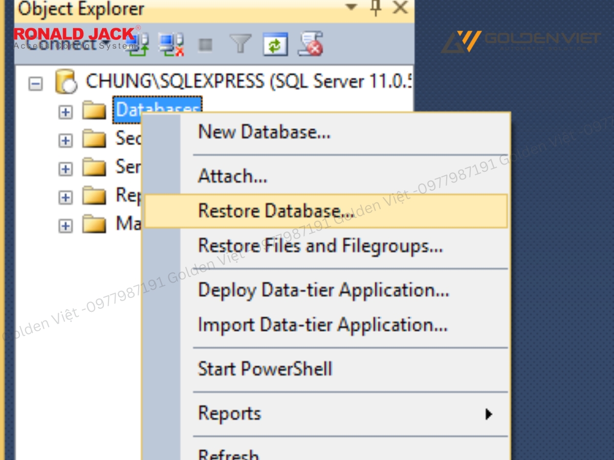 Nhấn chuột vào Restore Database…