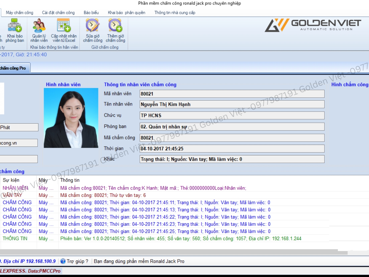 Phần mềm máy chấm công Ronald Jack Pro