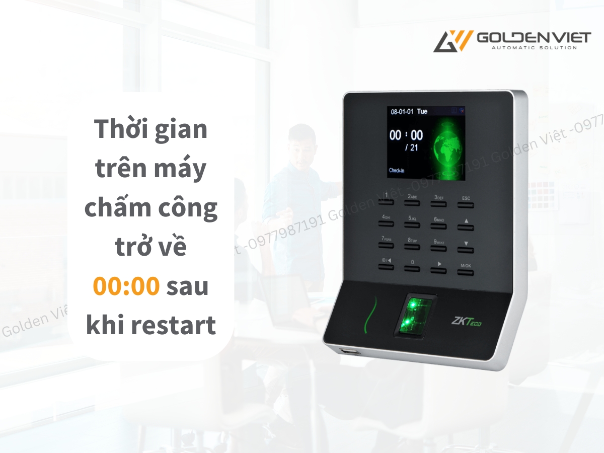 Máy chấm công hiển thị giờ 00:00