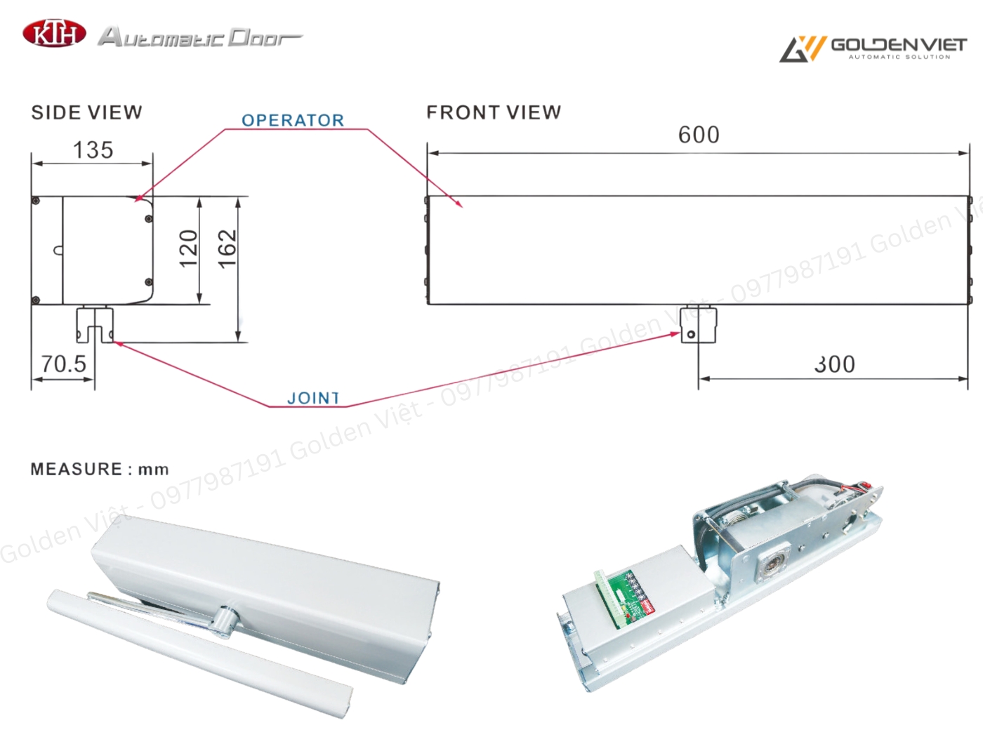 Kích thước motor cửa mở cánh tự động KTH SW-2