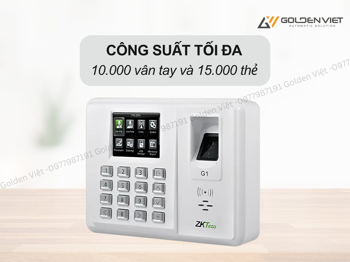 Máy chấm công vân tay ZKteco G1 có khả năng quản lý đến 10.000 dấu vân tay và 15.000 thẻ